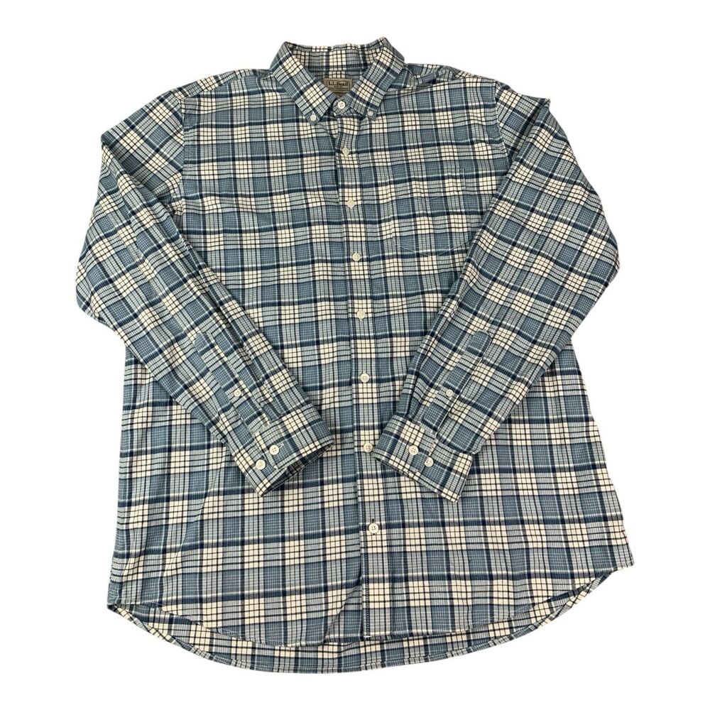 LL Bean Long Sleeve Button Up Shirt Men’s L-Tall Cotton Blue Plaid